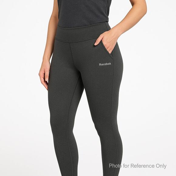 Reebok Workout Leggings Size L Gray High Rise Crop Pocket Stretch Activewear - Picture 1 of 9
